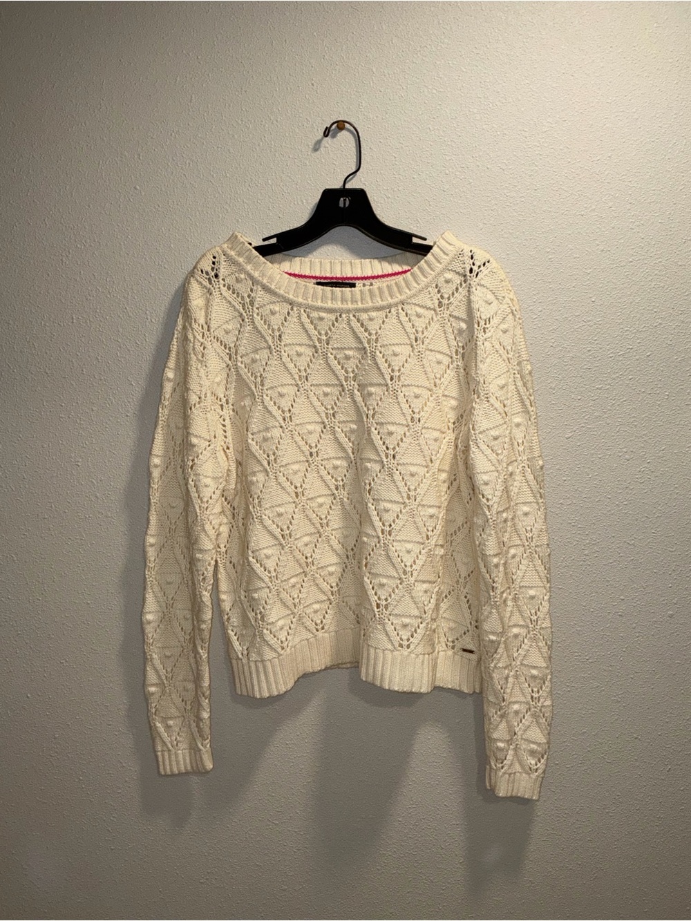 Tommy Hilfiger Cream Open-Weave Crewneck Sweater